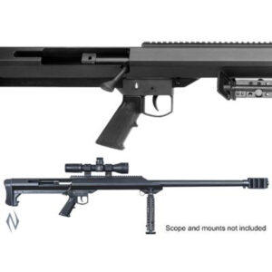 Rugged. Reliable. Uncomplicated. The Model 99 is designed for one thing only: to get the job done. With its brilliantly simple design, hard-core construction, and surprisingly few moving parts, it offers match-winning accuracy time and time again. The Model 99 delivers new levels of long-range precision shooting capability. Known as much for its dependability as its versatility, the Model 99 has unfailing accuracy you can rely on. Features: One piece aluminium extrusion receiver Easy feed, single shot Interrupted, buttress-threaded bolt for superior lock up Black Mil-Spec Type 3, Class 2 hardcoat anodised base with Cerakote finish 13.75" (34.9 cm) 27 MOA M1913 optics rail Match grade 32" heavy barrel 3-port high efficiency muzzle brake Match-quality trigger Quick-release assembly pins Rear hand grip accepts adjustable monopod Sorbothane recoil pad
